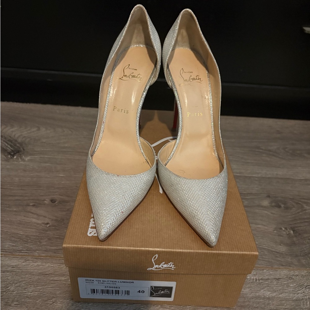 Christian Louboutin Iriza Silver Glitter Pointed Toe.